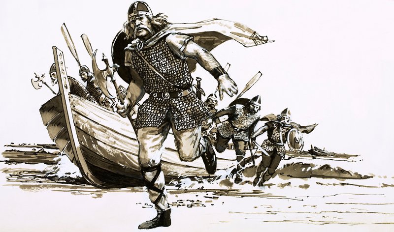 King Vortigern brought two barbarian chiefs - Hengest and Horsa - to Britain (gouache on paper) 作者 彼得·杰克逊