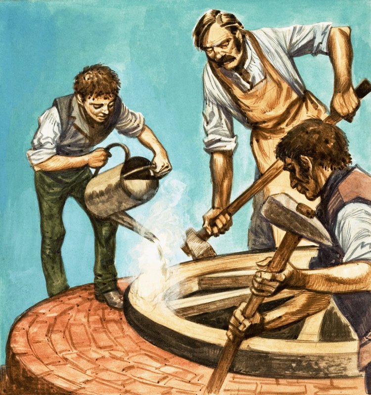 黄飞鸿...一百年前的乡村生活。将铁轮辋放在轮子上的Wheelwrights 作者 彼得·杰克逊