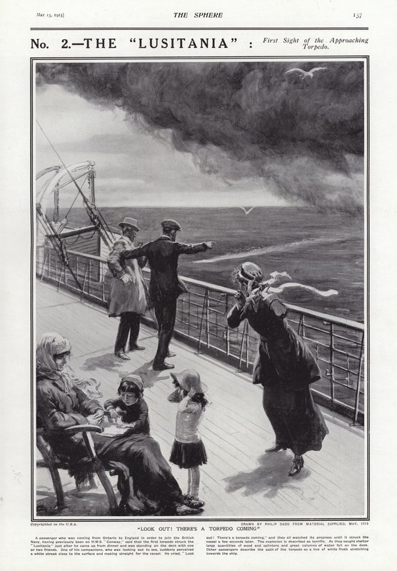 1915年5月7日第一次世界大战中卢西塔尼亚的沉没 作者 菲利普·达德
