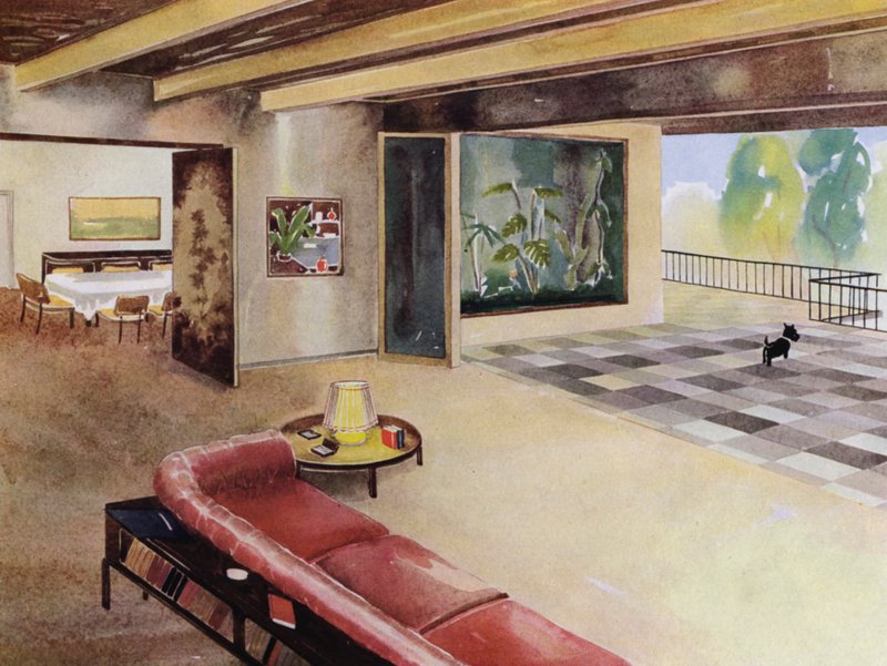 1930s interiors: Hall with terrace (colour litho) 作者 菲利普·阿历克修斯·德（之后）拉斯洛