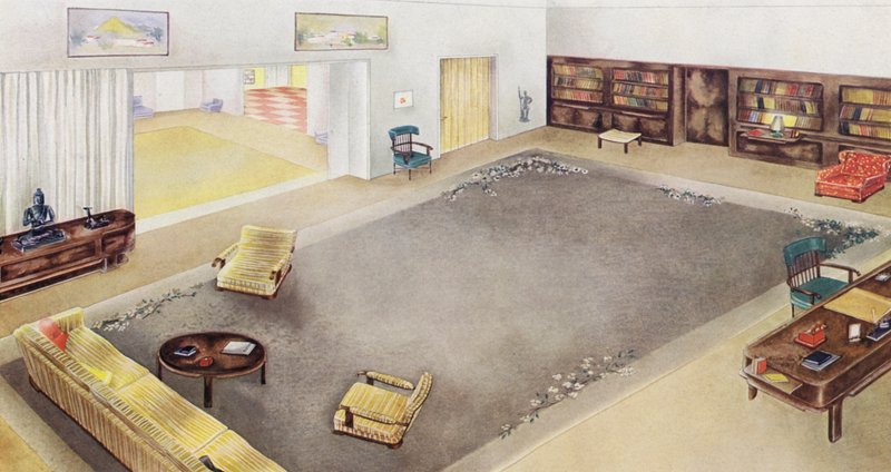 1930s interiors: Living-room and study (colour litho) 作者 菲利普·阿历克修斯·德（之后）拉斯洛