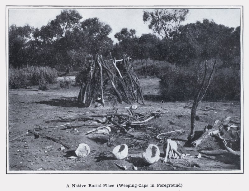 A Native Burial-Place, Weeping-Caps in Foreground (b/w photo) 作者 澳大利亚摄影师
