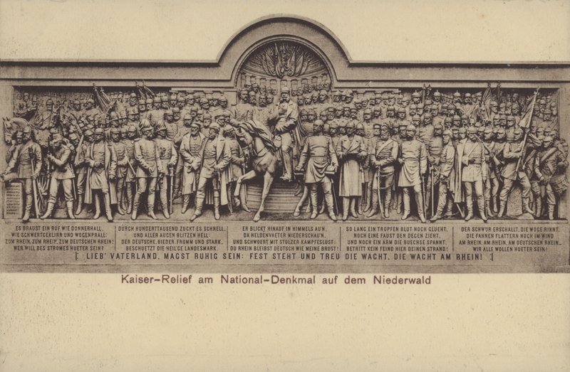 德皇，Nationaldenkmal 上的浮雕，德国统一纪念碑，莱茵河畔鲁德斯海姆，黑森州（黑白照片） 作者 德国摄影师