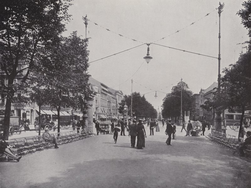 Unter Den Linden、Mittelallee 和腓特烈大帝纪念碑的景色（黑白照片） 作者 德国摄影师