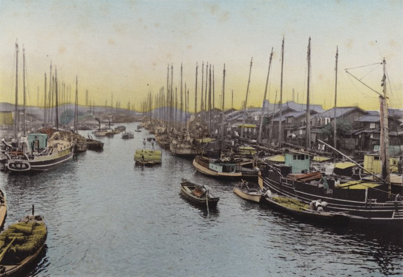 日本，约 1912 年：Ajikawa，河，大阪（照片） 作者 摄影师 日本人