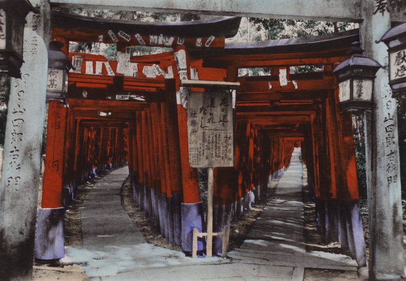日本，约 1912 年：京都附近伏见神社鸟居大道（照片） 作者 摄影师 日本人