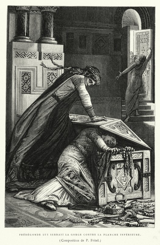 Fredegonde Lui Serrait La Gorge Contre La Planche Inferieure (engraving) 作者 皮埃尔·弗里特尔