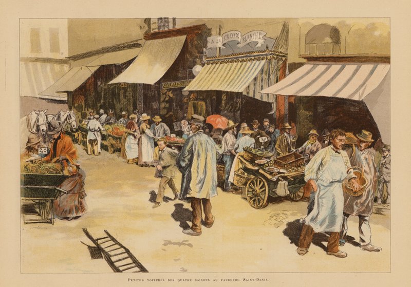 巴黎 Faubourg Saint-Denis 街上的四季游行队伍（彩色石版画） 作者 皮埃尔·乔治·让尼奥