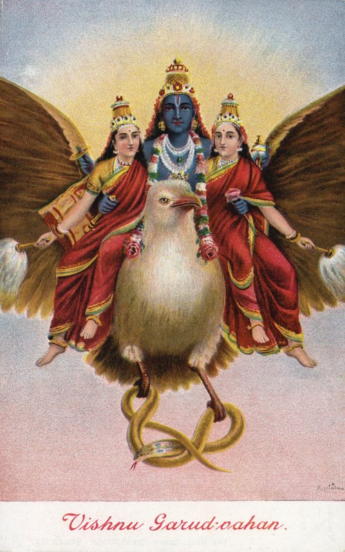 印度教神Vishnu，乘坐他的车Garuda 作者 拉贾·拉维·瓦尔玛