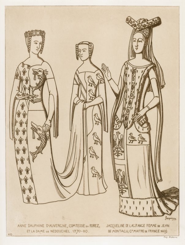 Anne Dauphine，Forez伯爵夫人和Nedouchel女士，1370-80。杰奎琳·德·拉格朗日，Jean de Montagu的妻子，法国大师，1409年。 作者 拉斐尔·雅克敏（Raphael Jacquemin）