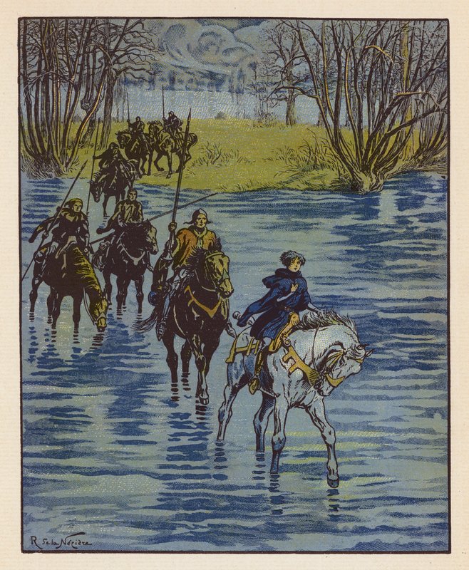 Chevauchee De Jeanne Pour Aller Trouver Charles VII A Chinon（彩色石版画） 作者 雷蒙德·德拉内齐埃