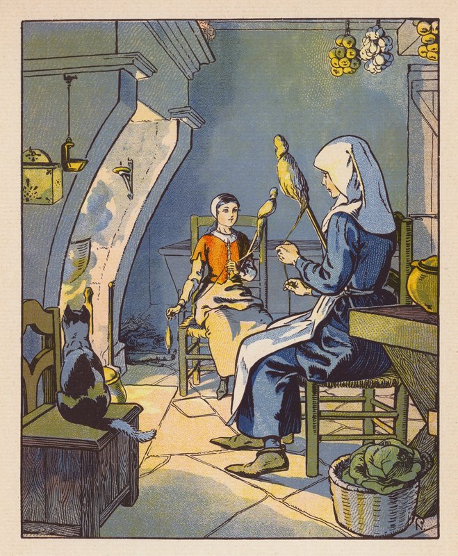 Jeanne A Domremy Avec Sa Mere（彩色石版画） 作者 雷蒙德·德拉内齐埃