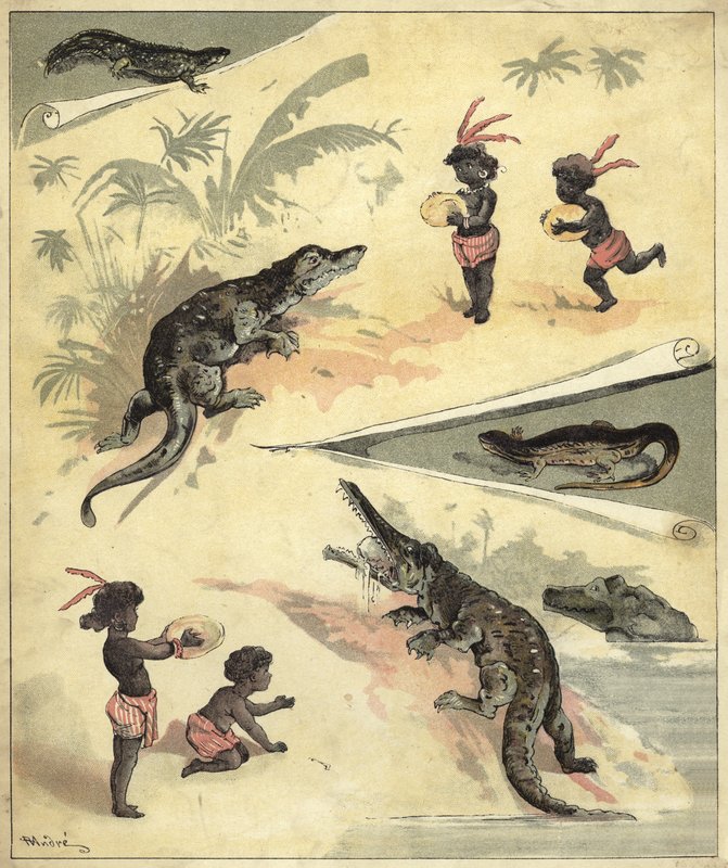 非洲儿童玩鳄鱼（chromolitho） 作者 理查德·安德烈