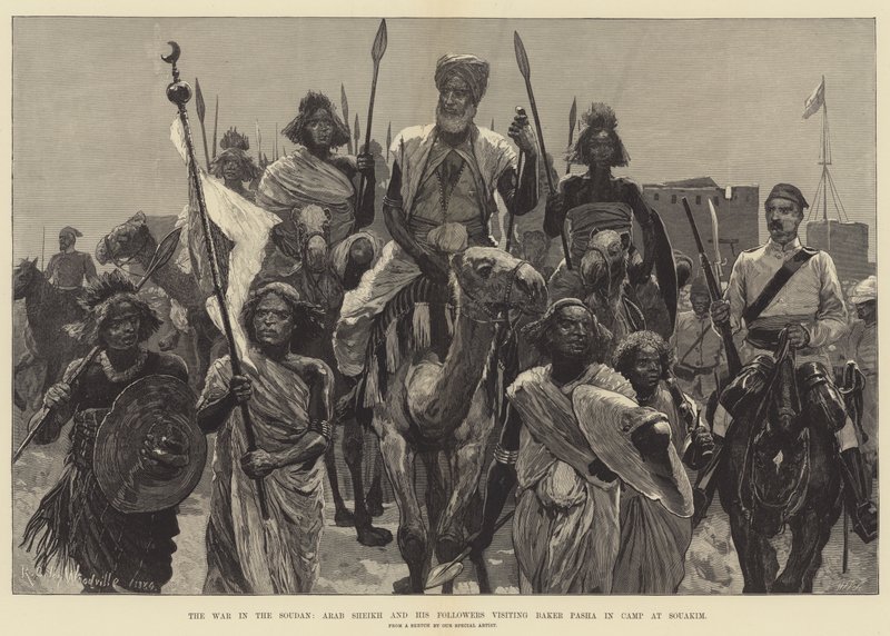 Soudan的战争，阿拉伯酋长及其追随者在Souakim的营地拜访Baker Pasha 作者 理查德·卡顿·伍德维尔初级