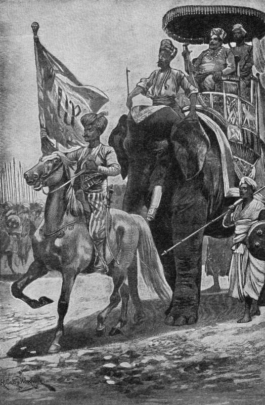 安装在大象身上的Surajah-Dowlah准备在Plassey遇见Robert Clive 作者 理查德·卡顿二世·伍德维尔