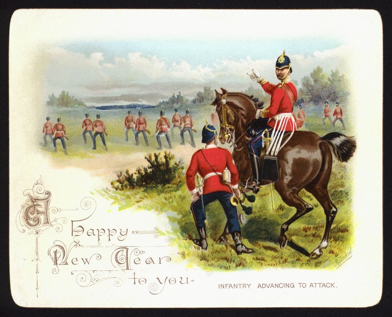 步兵进攻，新年贺卡（chromolitho） 作者 理查德（后）辛金