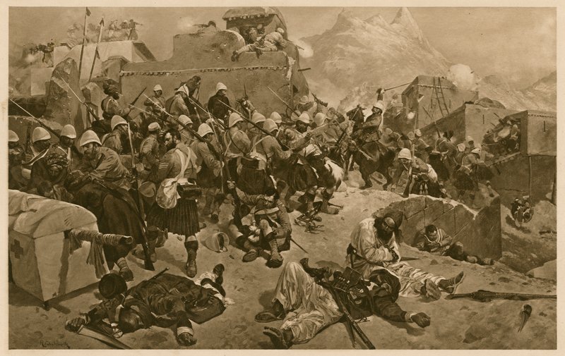 92nd Highlanders and 2nd Gurkhas storming Gundi Mulla Sahibdad during the Battle of Kandahar, Afghanistan, Second Anglo-Afghan War 作者 理查德·卡顿二世（之后）伍德维尔
