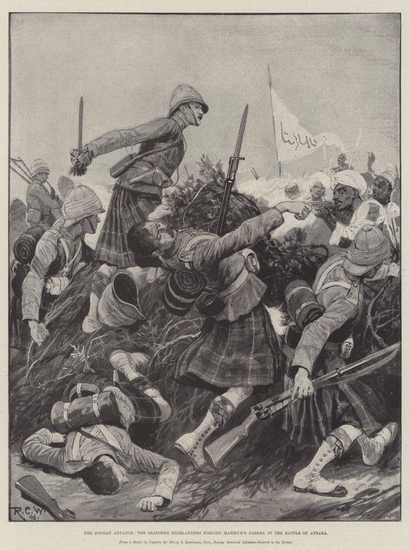 Soudan Advance，Seaforth Highlanders在Atbara战役中强迫Mahmud的Zareba 作者 理查德·卡顿·伍德维尔初级