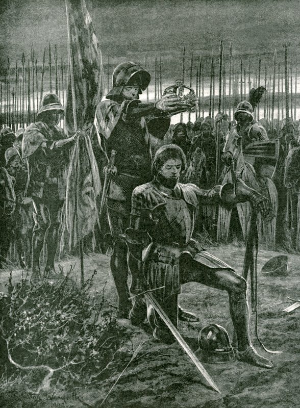 1485年8月22日斯坦利勋爵在博斯沃思战场上对亨利七世的非正式加冕仪式 作者 理查德·卡顿·伍德维尔初级