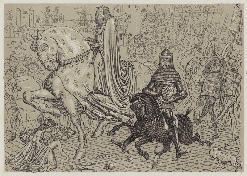 黑人王子爱德华与他的囚犯法国国王约翰进入伦敦（aquatint） 作者 理查德·道尔