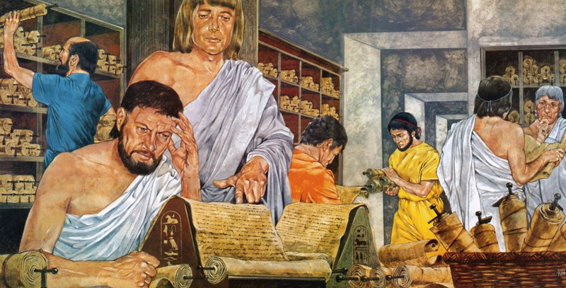 学者们在著名的亚历山大图书馆工作 作者 理查德·胡克