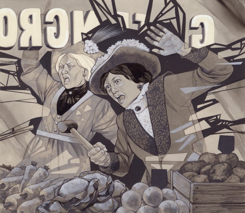 女权运动者打破窗户（水粉画纸） 作者 理查德·胡克
