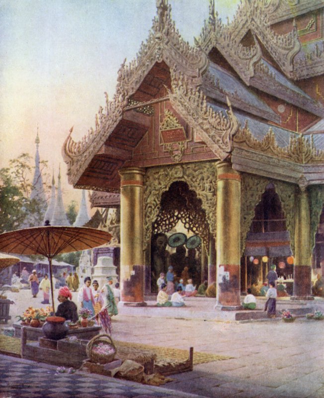 Shwedagon塔的平台上的靖国神社，仰光，缅甸1905年 作者 罗伯特·乔治·塔尔伯特·凯利