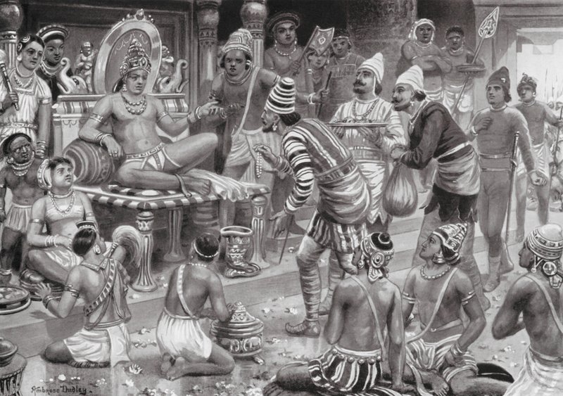 Chalukhya 王普利克辛二世接见波斯使节（石版画） 作者 罗伯特·安布罗斯·杜德利