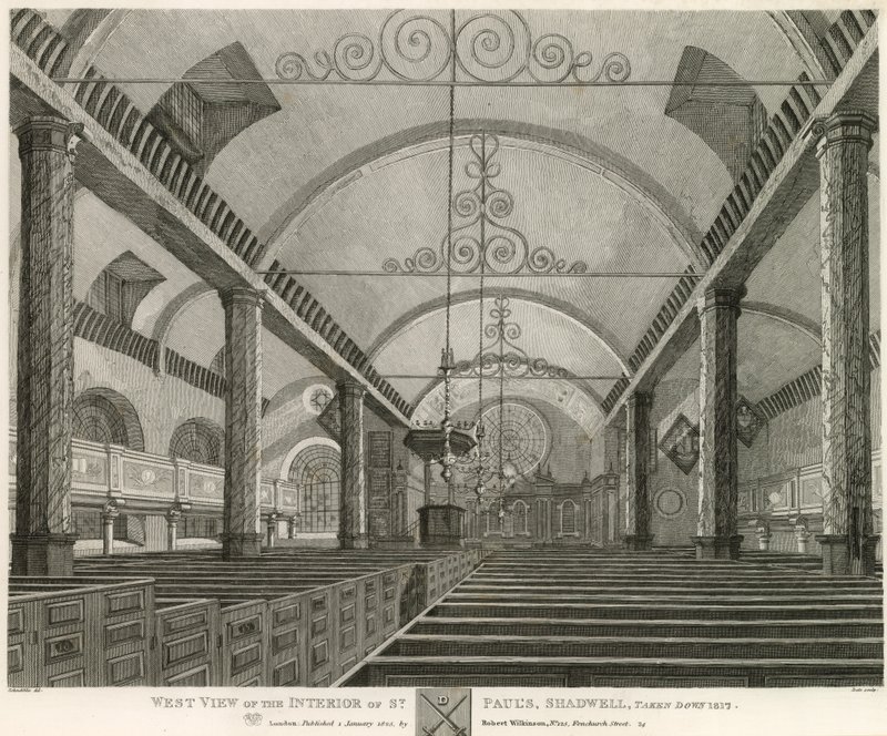 圣保罗内部的西部视图，Shadwell，伦敦，在1817年取下 作者 罗伯特·布莱默尔·施内伯贝利