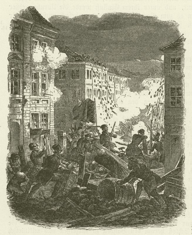 1848年3月18日至19日晚，在柏林科隆市政厅外的街垒上战斗 作者 罗伯特·克雷奇默