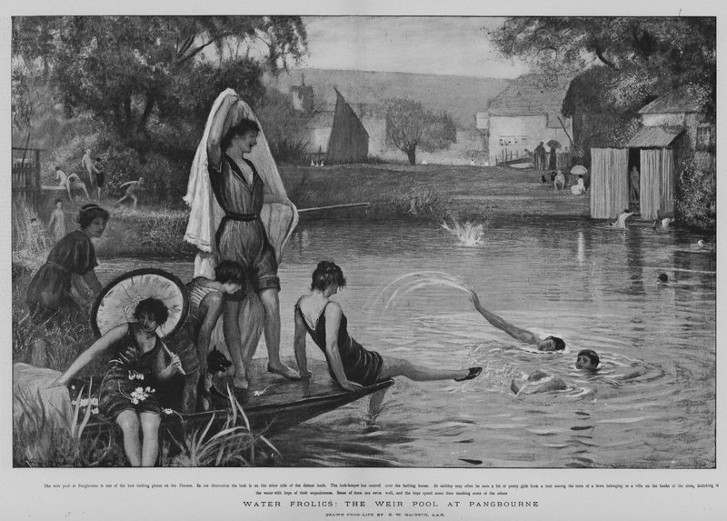 Water Frolics，Pangbourne 的堰池（石版画） 作者 罗伯特·沃克·麦克白