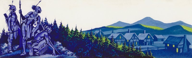 美国印第安原住民观察一些定居者（水粉纸） 作者 罗恩·恩布尔顿