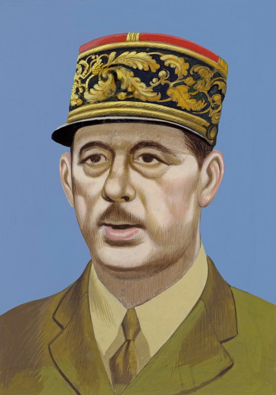 戴高乐肖像（纸面水粉画） 作者 罗恩·恩布尔顿