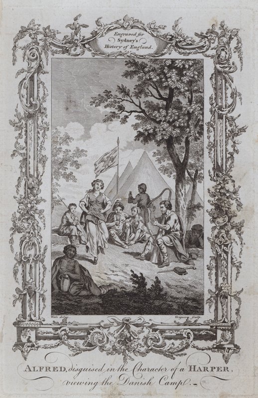 阿尔弗雷德伪装成竖琴手，观看丹麦营地（版画） 作者 塞缪尔（之后）鲸鱼