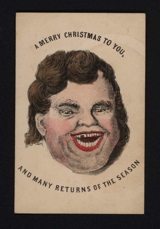 Face of a laughing man, Christmas greetings card, late 19th Century (coloured engraving) 作者 苏格兰学派