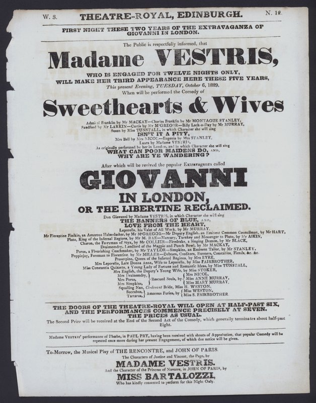Theatre programme for the Theatre Royal, Edinburgh, 6 October 1829 (litho) 作者 苏格兰学派