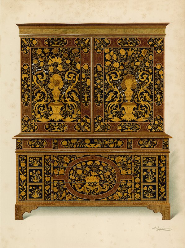 内阁新闻与Marqueterie一起镶嵌，是埃克塞特侯爵（chromolitho）的财产 作者 雪莉·查尔斯·莱韦林·斯洛科姆
