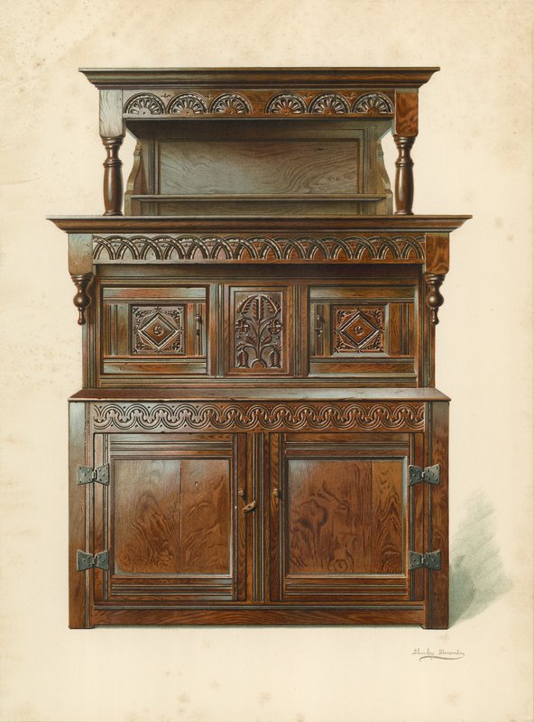 Oak Court Cupboard（Tridarn），H Clarence Whaite（chromolitho）的财产 作者 雪莉·查尔斯·莱韦林·斯洛科姆