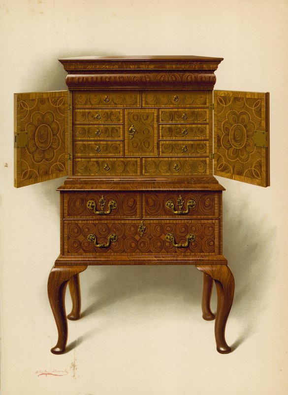 Walnut Cabinet，Edward Dent（chromolitho）的财产 作者 雪莉·查尔斯·莱韦林·斯洛科姆