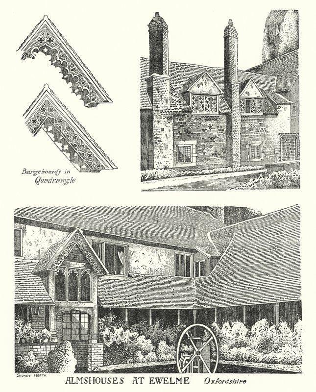 牛津郡 Ewelme 的救济院（版画） 作者 悉尼希斯