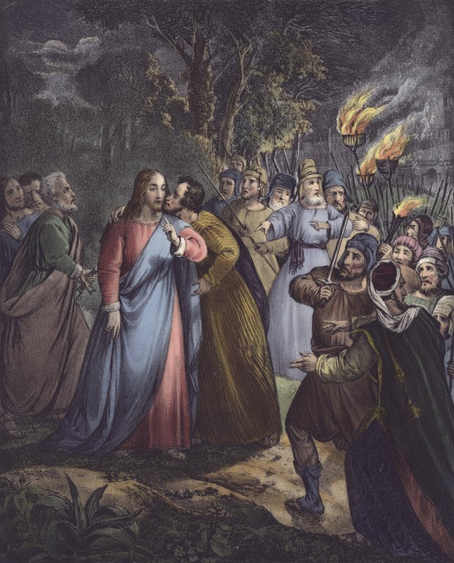 Judas betrays his master (colour litho) 作者 齐格弗里德·德特勒·本迪克森