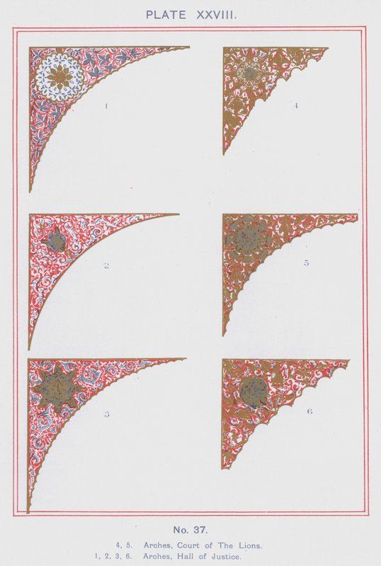 Arches, Court of The Lions, Arches, Hall of Justice (colour litho) 作者 西班牙语学校