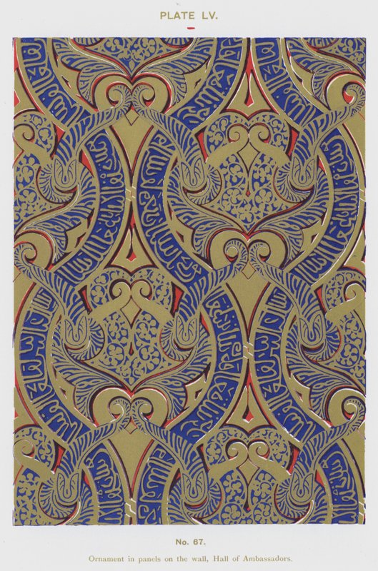 墙上嵌板装饰，大使厅（彩色石版画） 作者 西班牙语学校