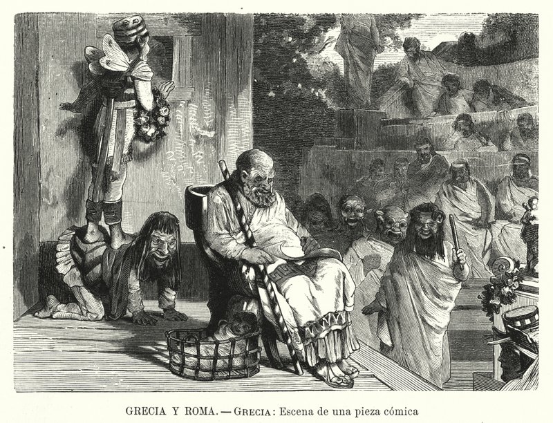 Performance of a comedy in a theatre in Ancient Greece (litho) 作者 西班牙语学校