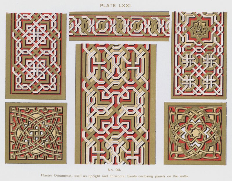 石膏装饰品，用作垂直和水平带，包围墙壁上的面板（彩色石版画） 作者 西班牙语学校