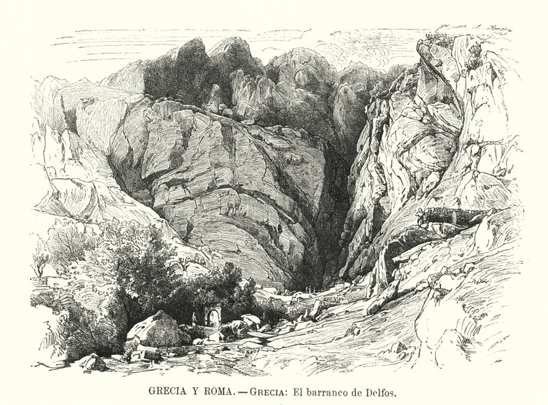 Ravine of Delphi, Greece (litho) 作者 西班牙语学校