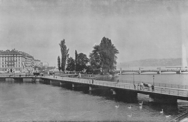 Geneve, Pont des Bergues et Ile J-J Rousseau (b/w photo) 作者 瑞士摄影师