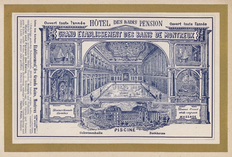 Grand Etablissement Des Bains De Montreux 的广告（雕刻） 作者 瑞士学校