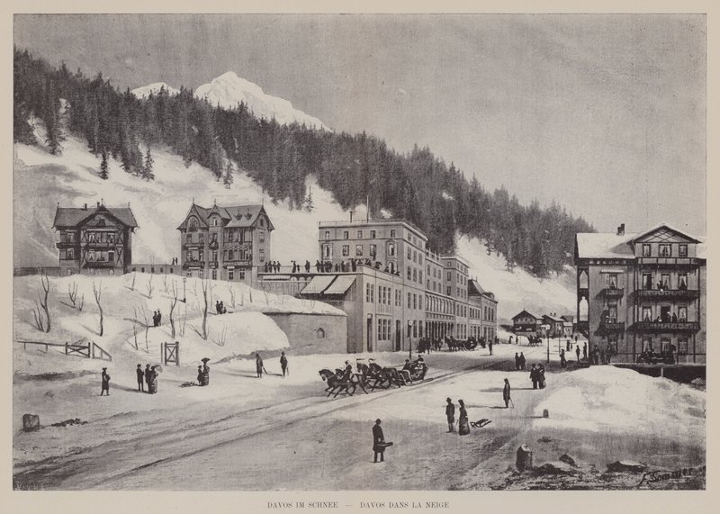 雪中的达沃斯，Davos dans la Neige (litho) 作者 瑞士学校