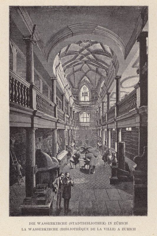 Die Wasserkirche, Stadtbibliothek, in Zurich, La Wasserkirche, Bibliotheque de la Ville, a Zurich (engraving) 作者 瑞士学校